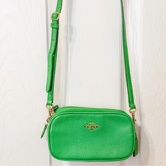 Vintage COACH Crossbody Green Purse in Polished Pebble Leather - Picture 11 of 13